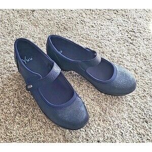 Yuu Women's Size 12w Candra Navy Slip On Comfort Vegan Mary Jane Shoes EUC